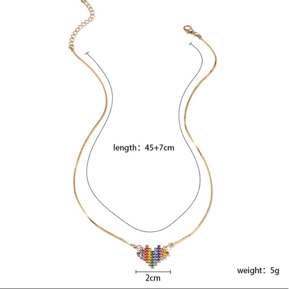 Rainbow Rhinestone Heart Necklace and Earring Set - Picture 8 of 8